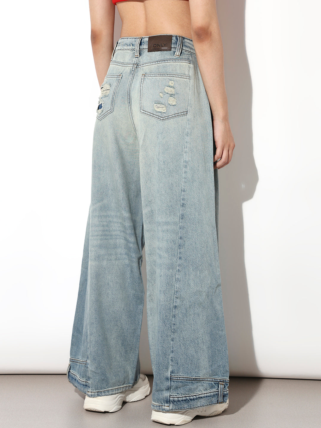Blue Worn Out Wide Leg Jeans