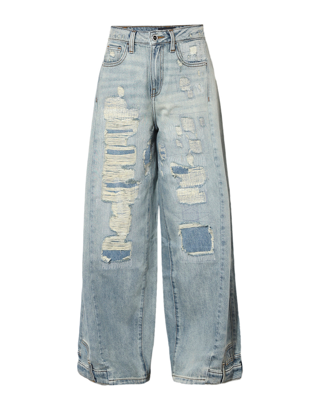 Blue Worn Out Wide Leg Jeans