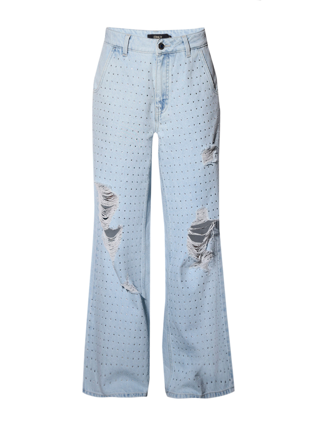 Stud Embellished Wide Leg Jeans