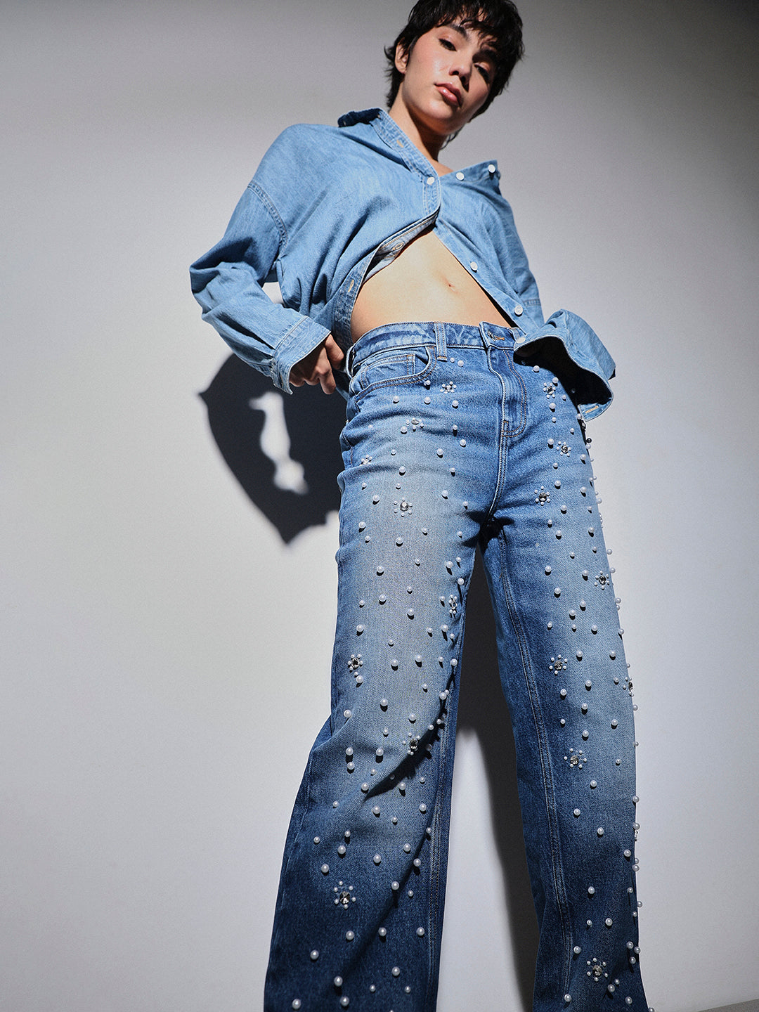 STUDIO Pearl Detail Straight Fit Jeans