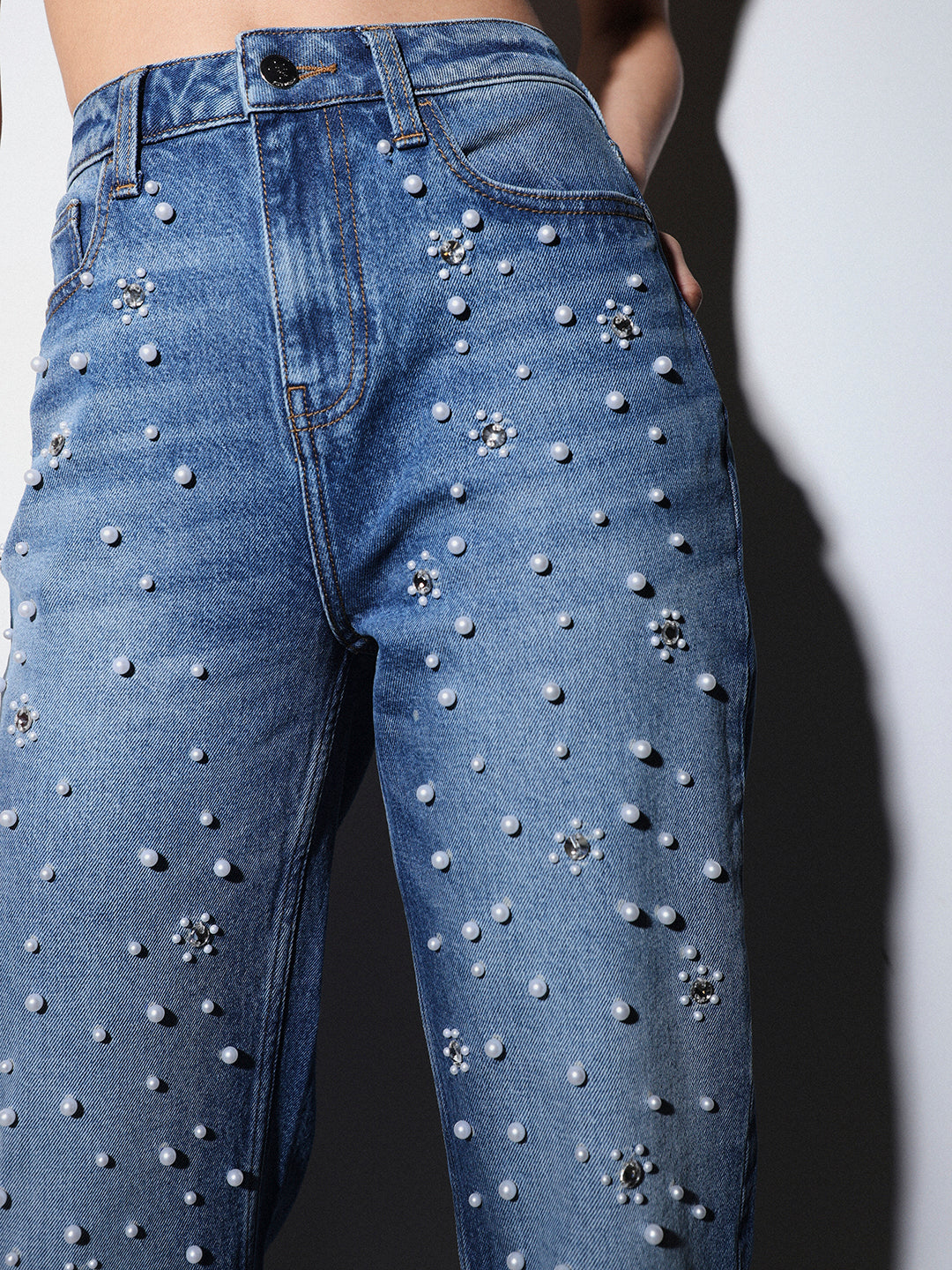 STUDIO Pearl Detail Straight Fit Jeans