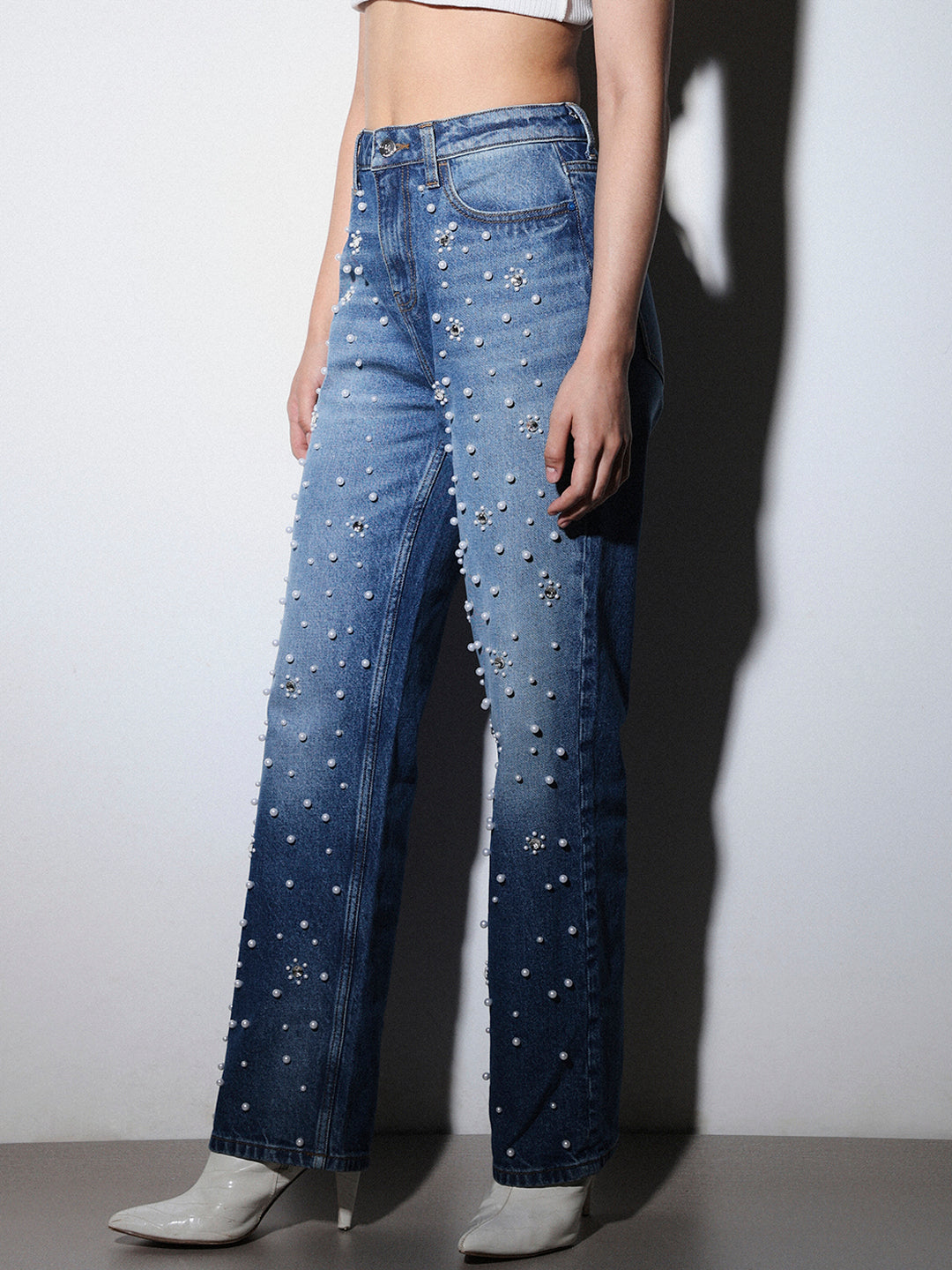 STUDIO Pearl Detail Straight Fit Jeans