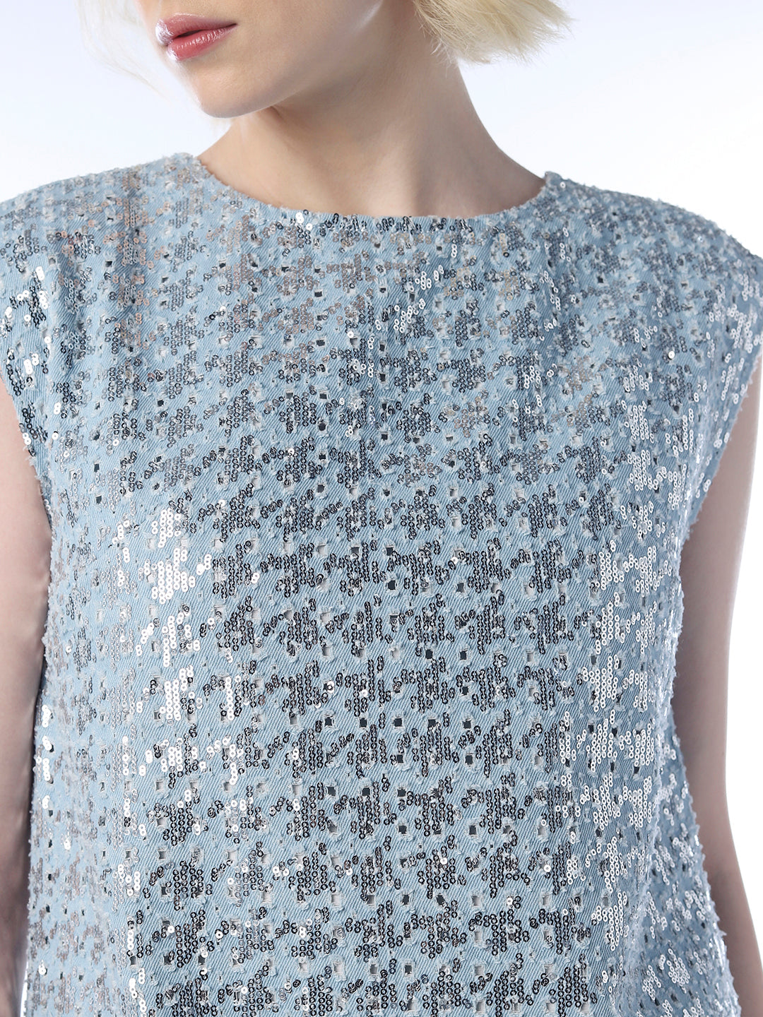 STUDIO Sequin Embellished Denim Dress