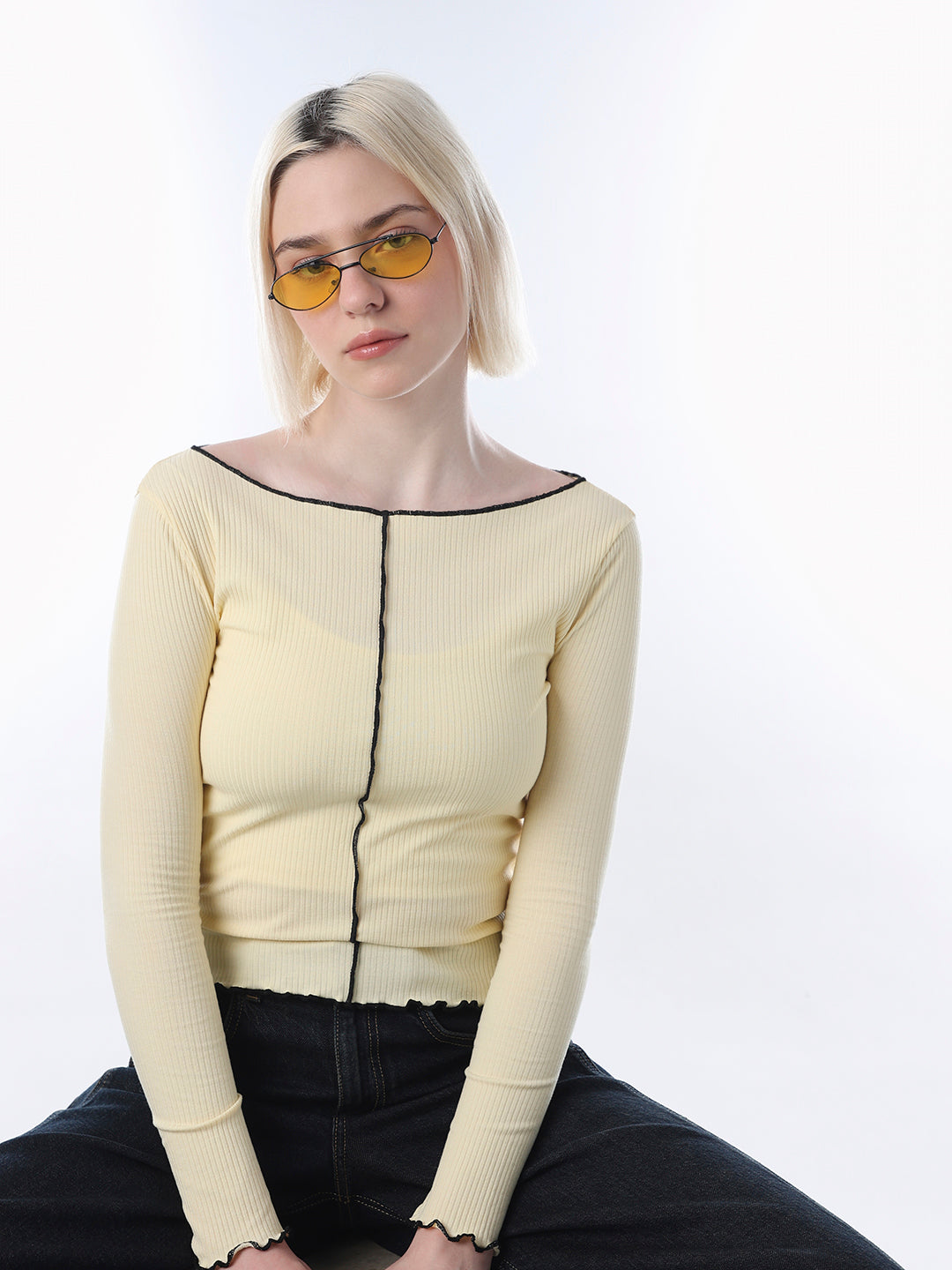 Light Yellow Overlock Detail Top
