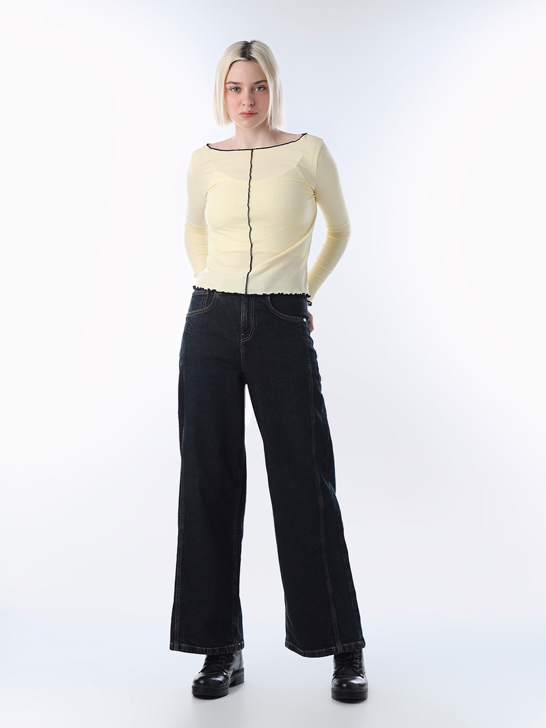 Light Yellow Overlock Detail Top