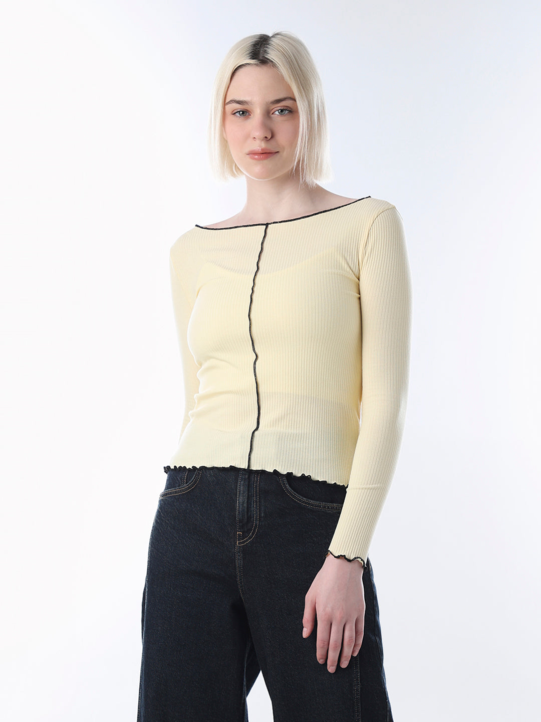 Light Yellow Overlock Detail Top