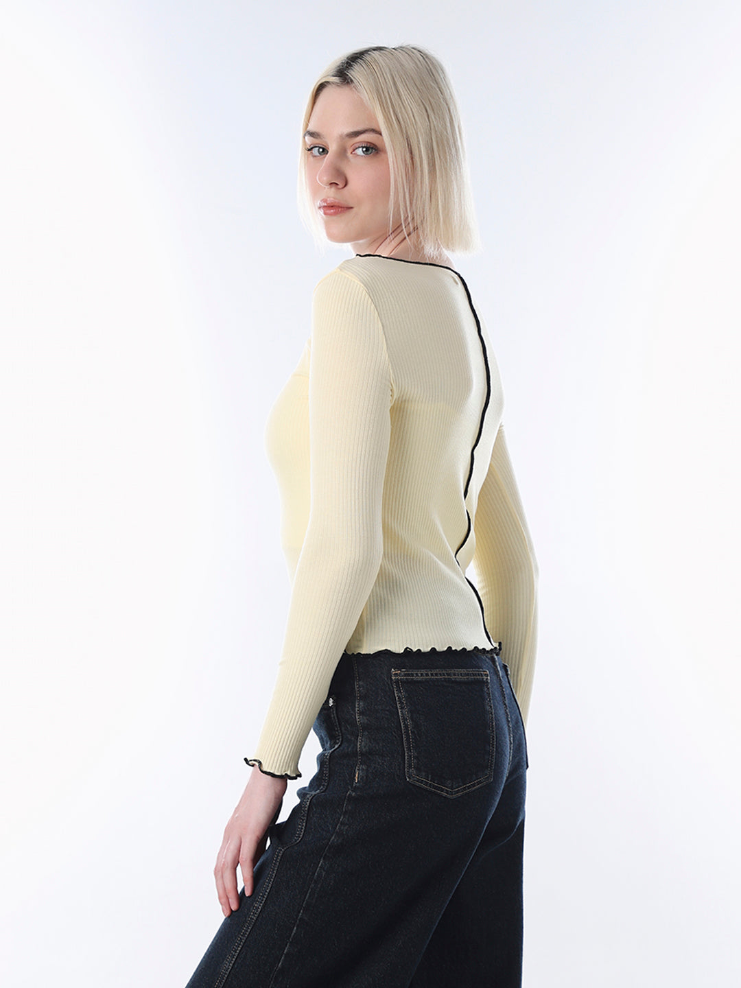 Light Yellow Overlock Detail Top