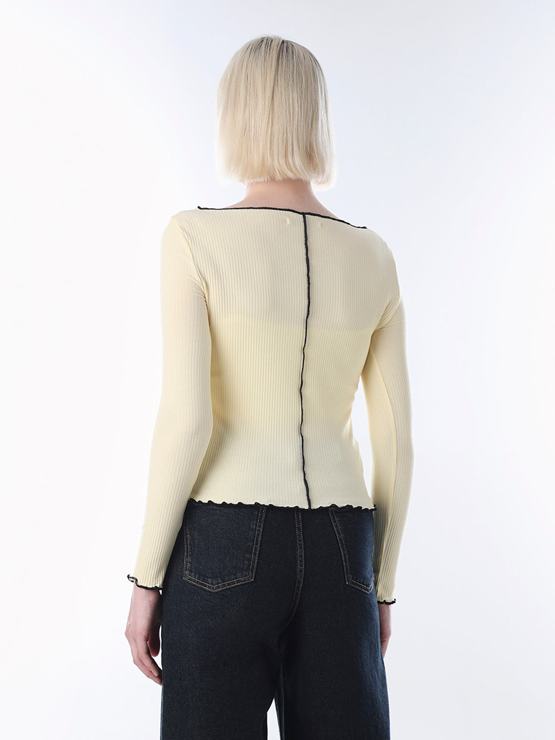 Light Yellow Overlock Detail Top