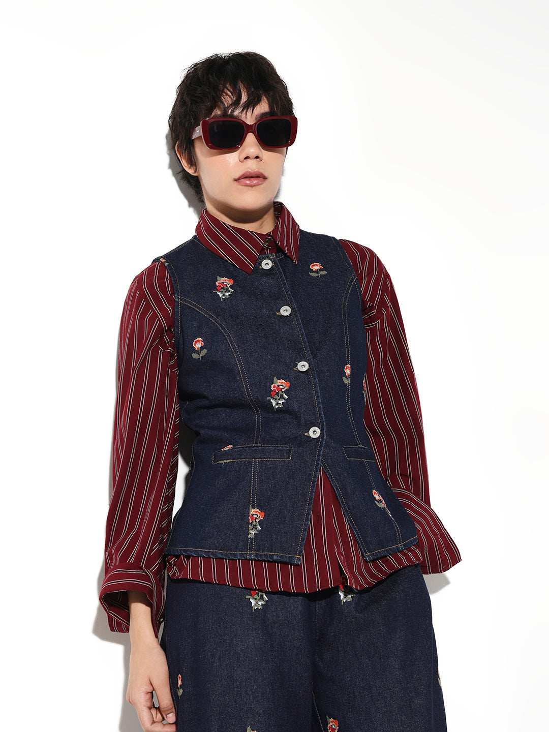 Denim Floral Waistcoat