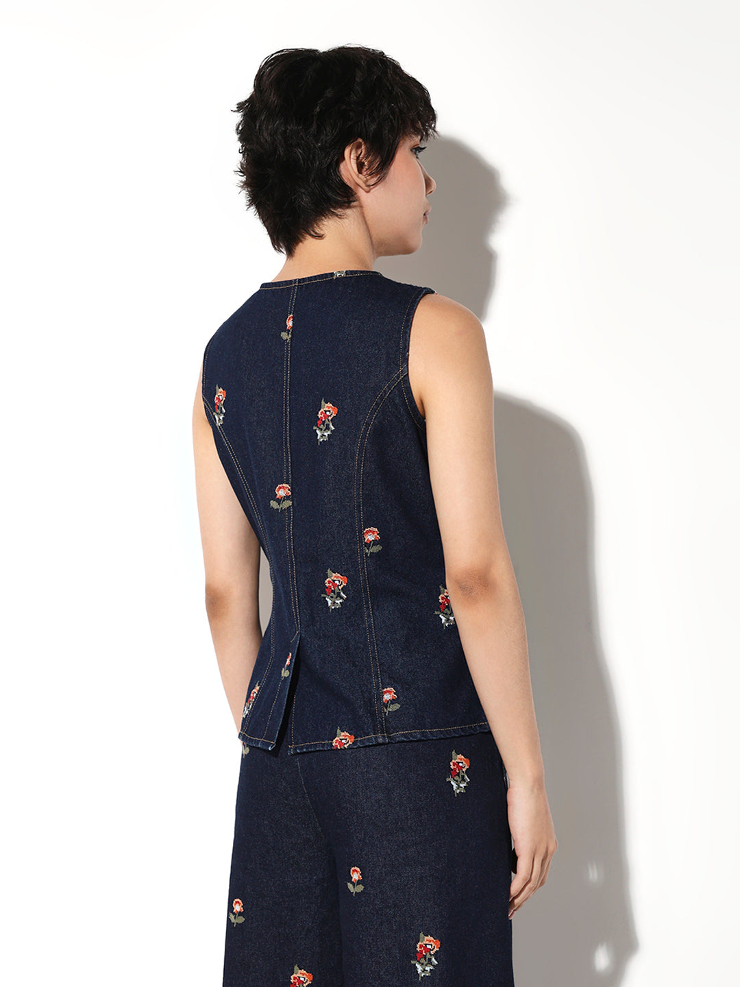 Denim Floral Waistcoat