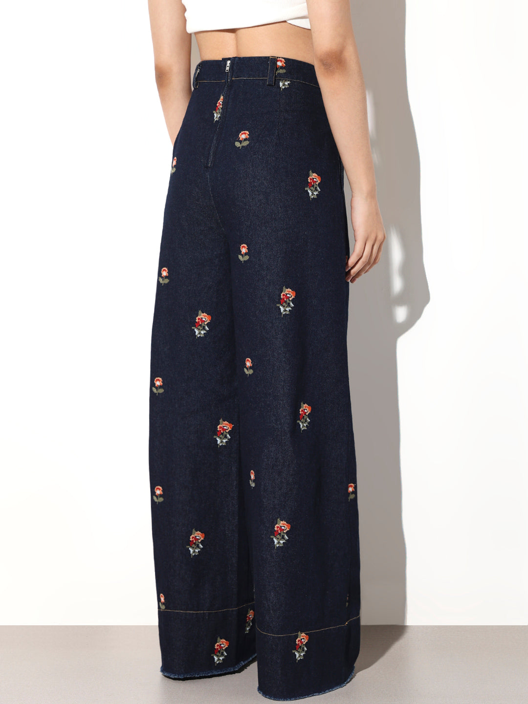 Floral Embroidered Wide Leg Jeans