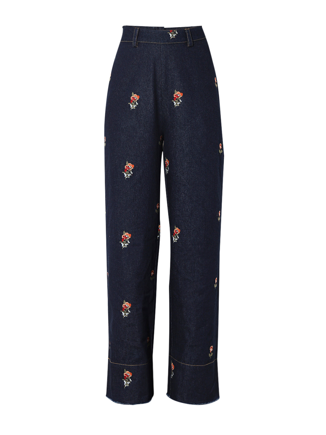Floral Embroidered Wide Leg Jeans