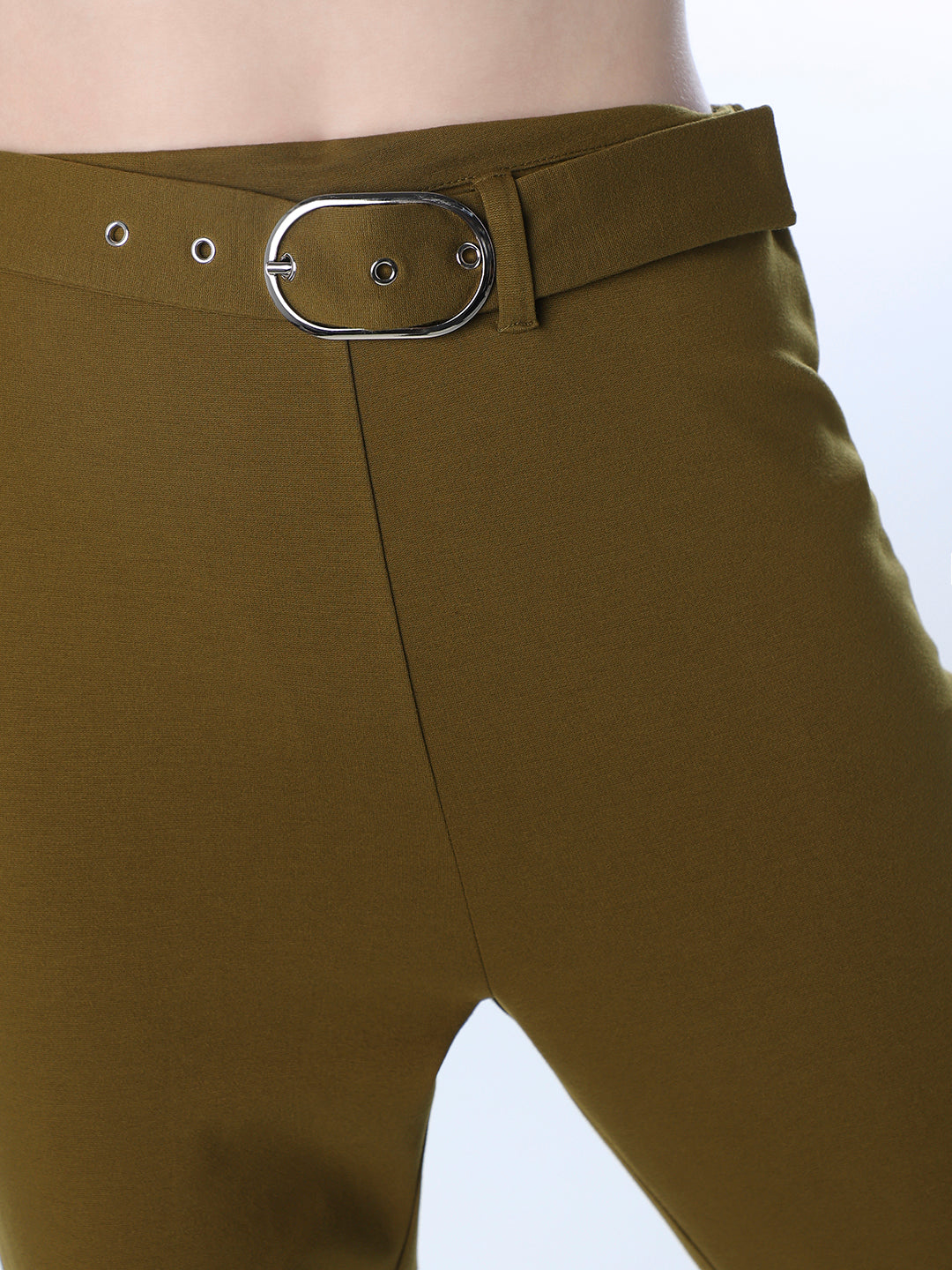 Belted Flared Pants - Green