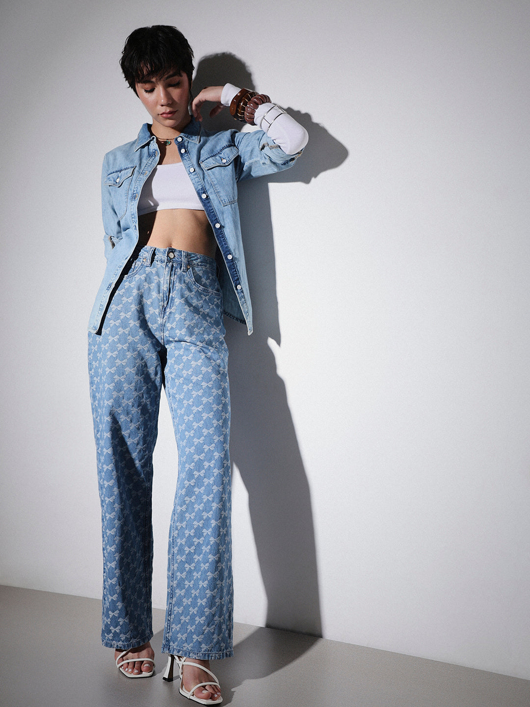 Jacquard Bow Straight Fit Jeans