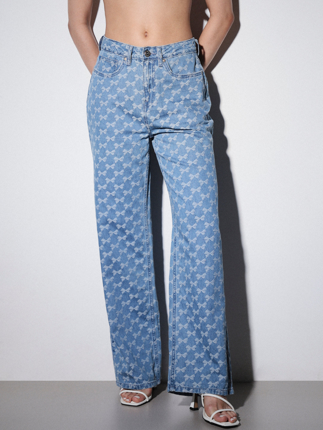 Jacquard Bow Straight Fit Jeans