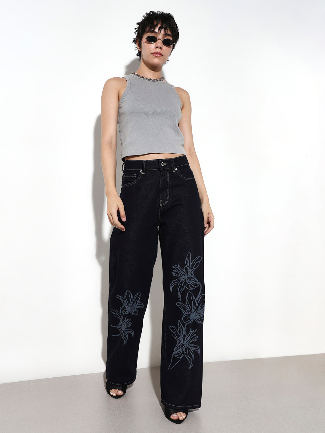 Dark Blue High Rise Straight Fit Jeans