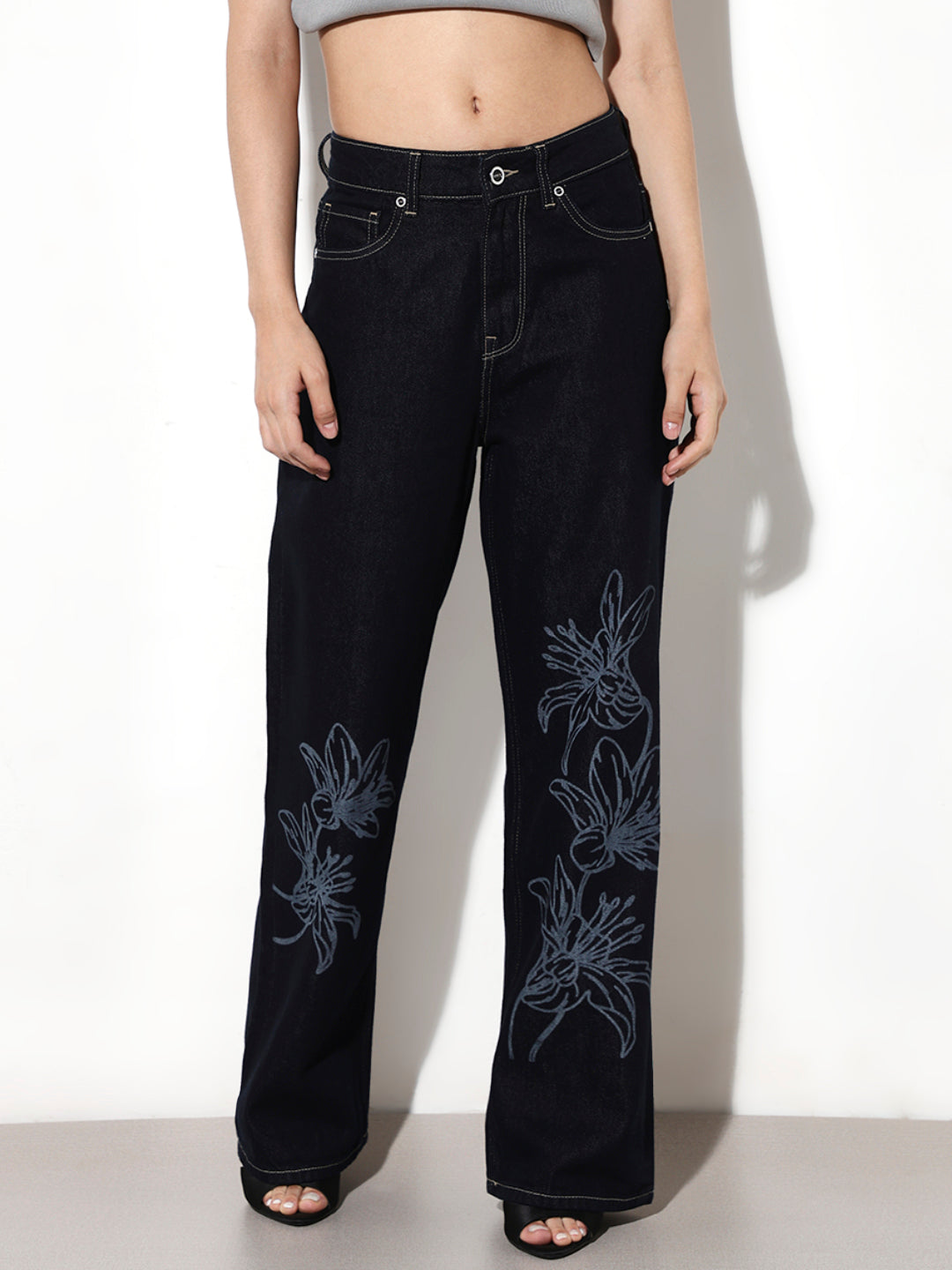 Dark Blue High Rise Straight Fit Jeans