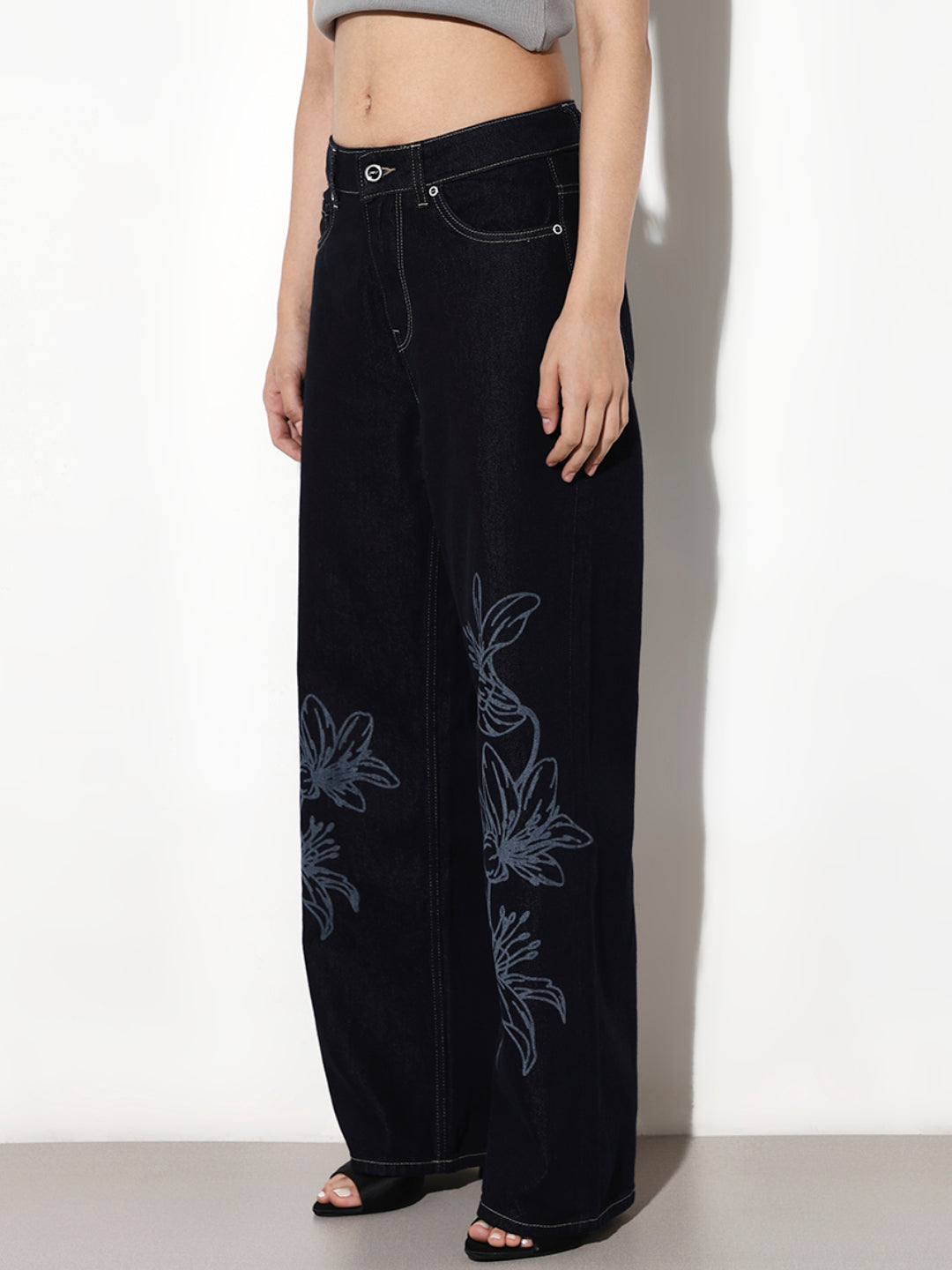 Dark Blue High Rise Straight Fit Jeans