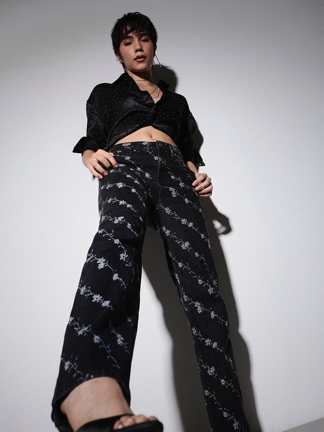 Floral Embroidered Straight Fit Jeans