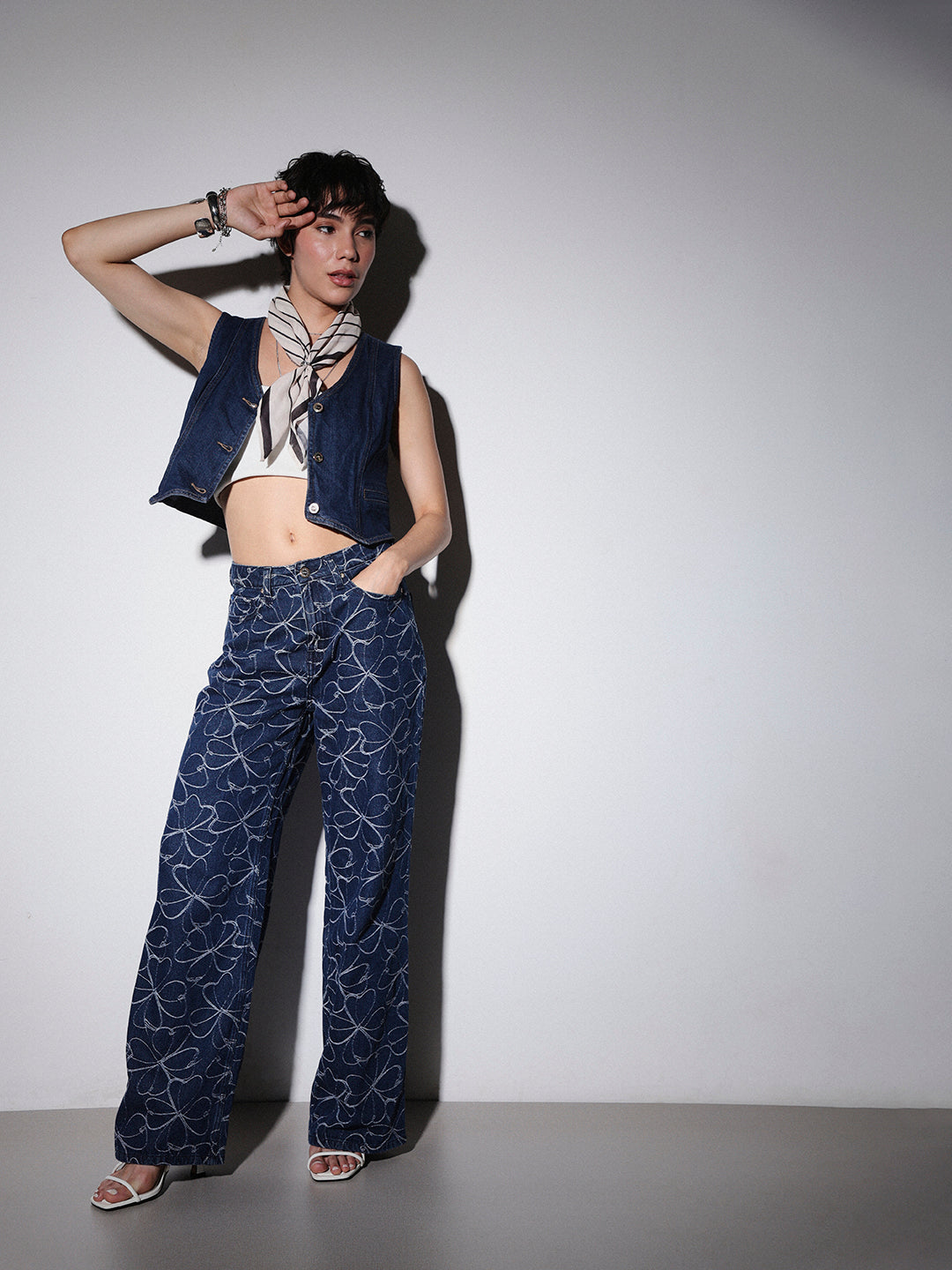 Floral Jacquard Straight Fit Jeans