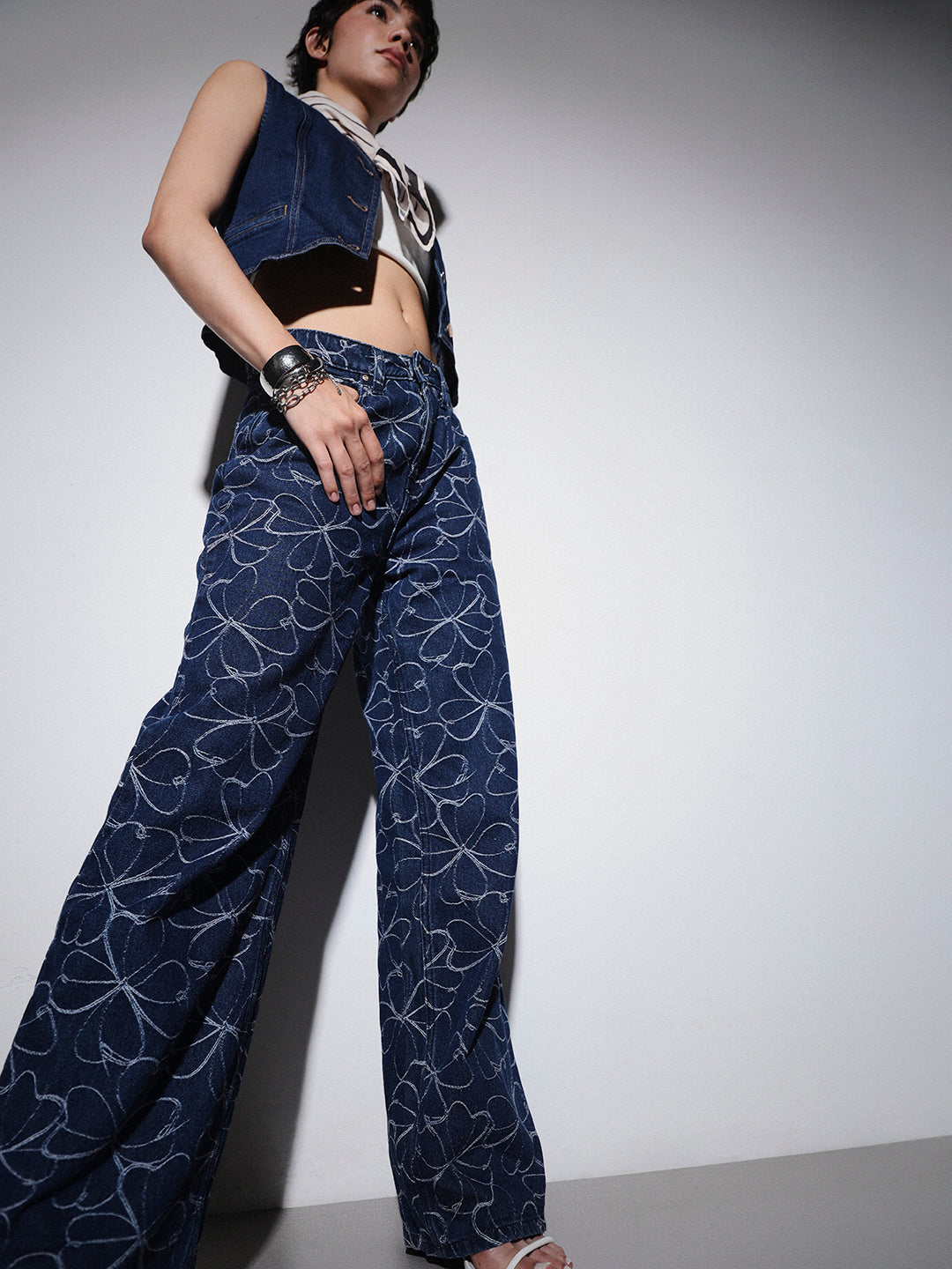 Floral Jacquard Straight Fit Jeans