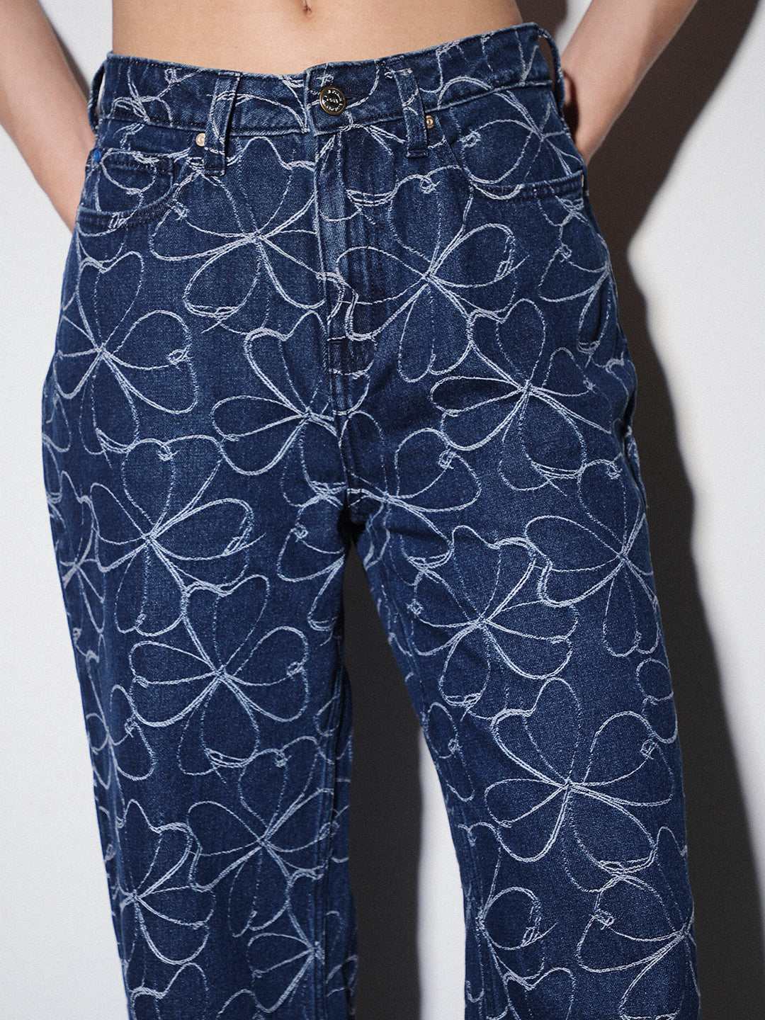 Floral Jacquard Straight Fit Jeans