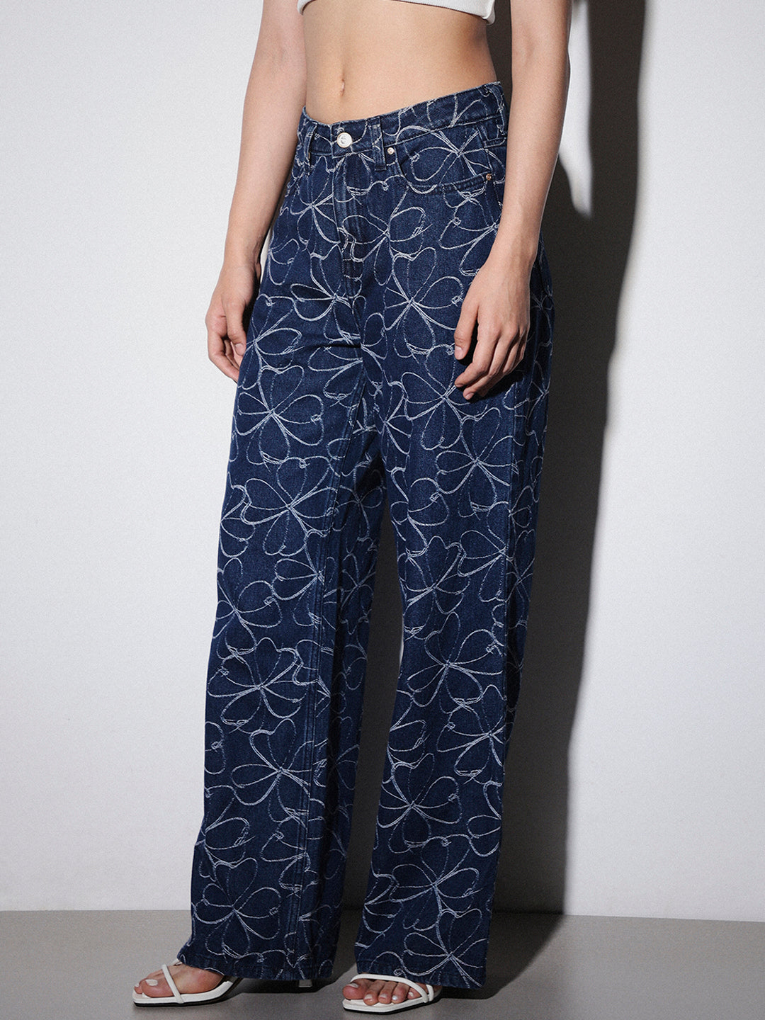 Floral Jacquard Straight Fit Jeans