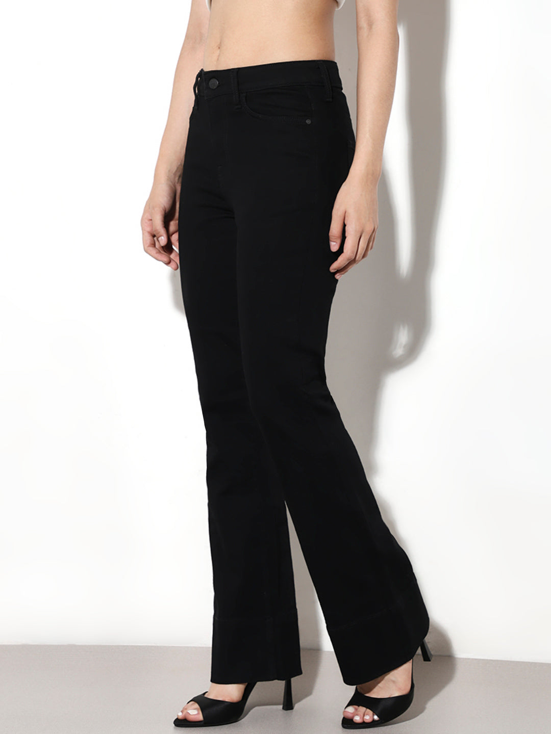 Black Mid Rise Flared Jeans