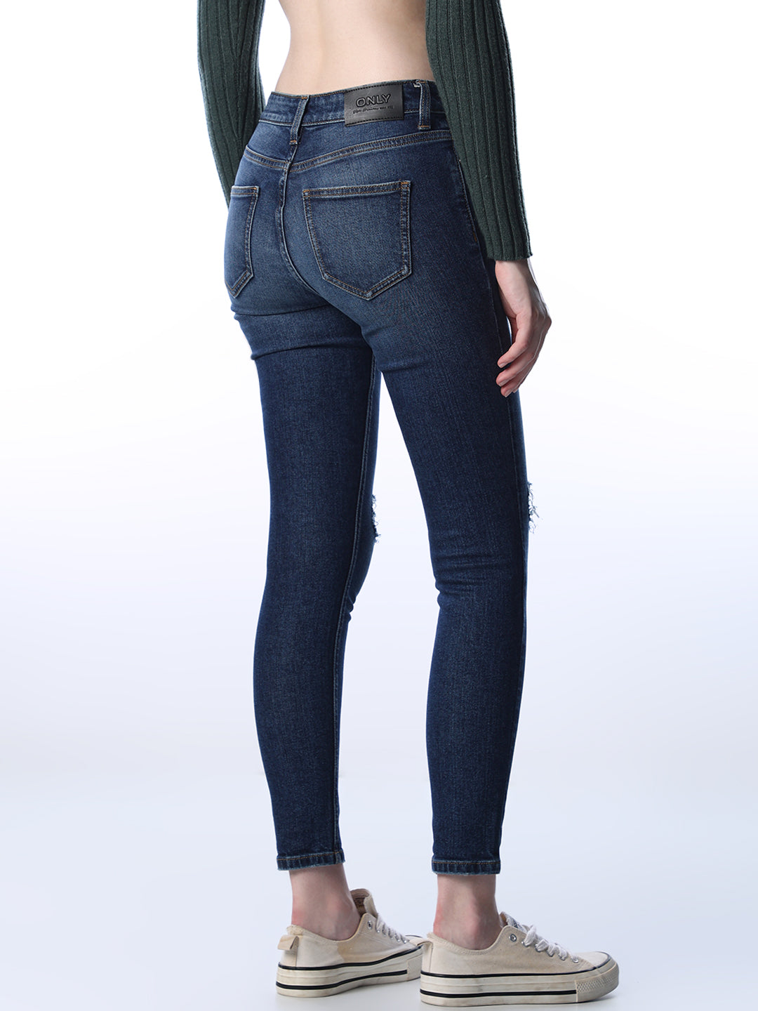 Mid Rise Distressed Skinny Jeans