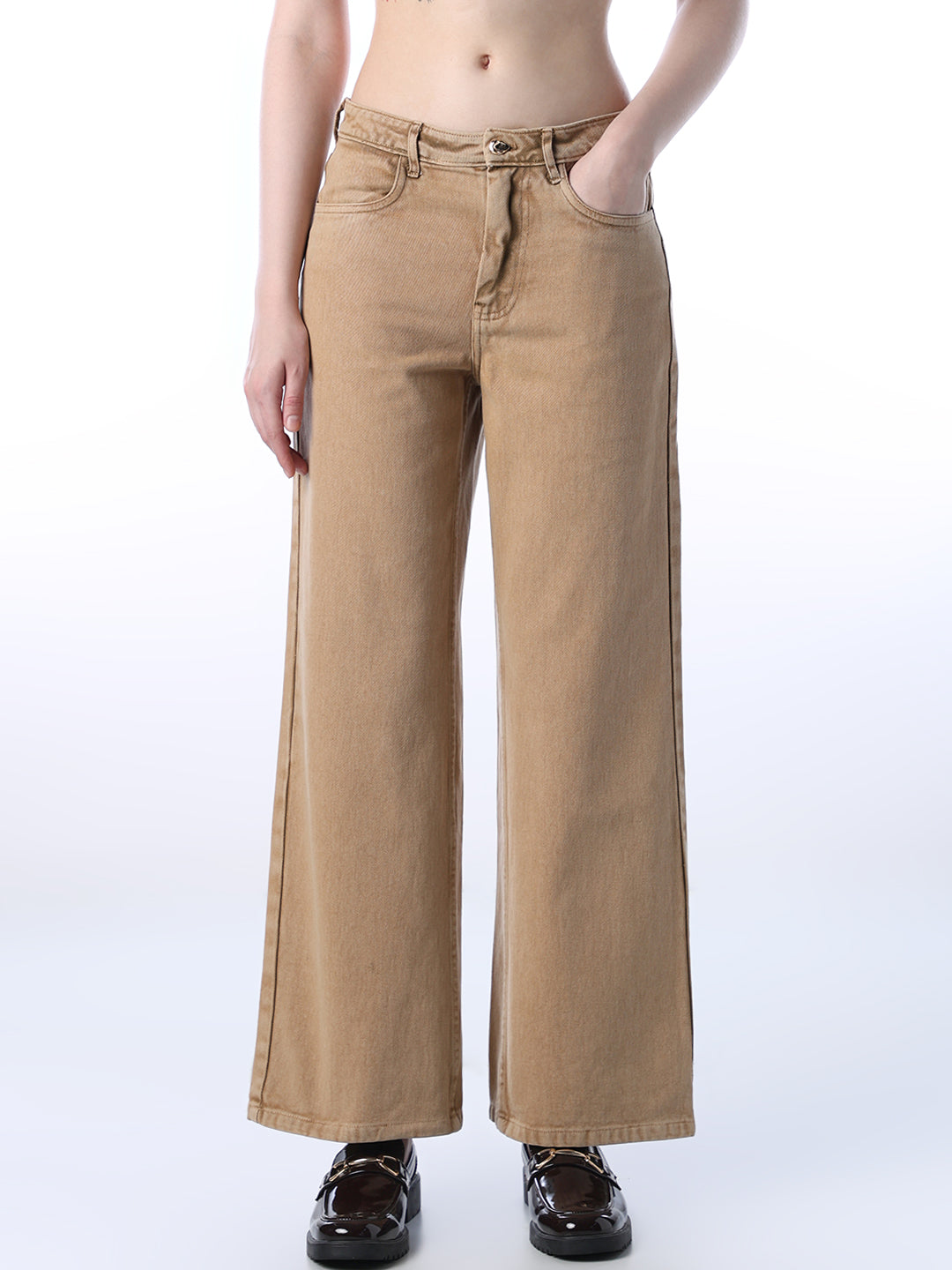 Brown High Rise Wide Leg Jeans
