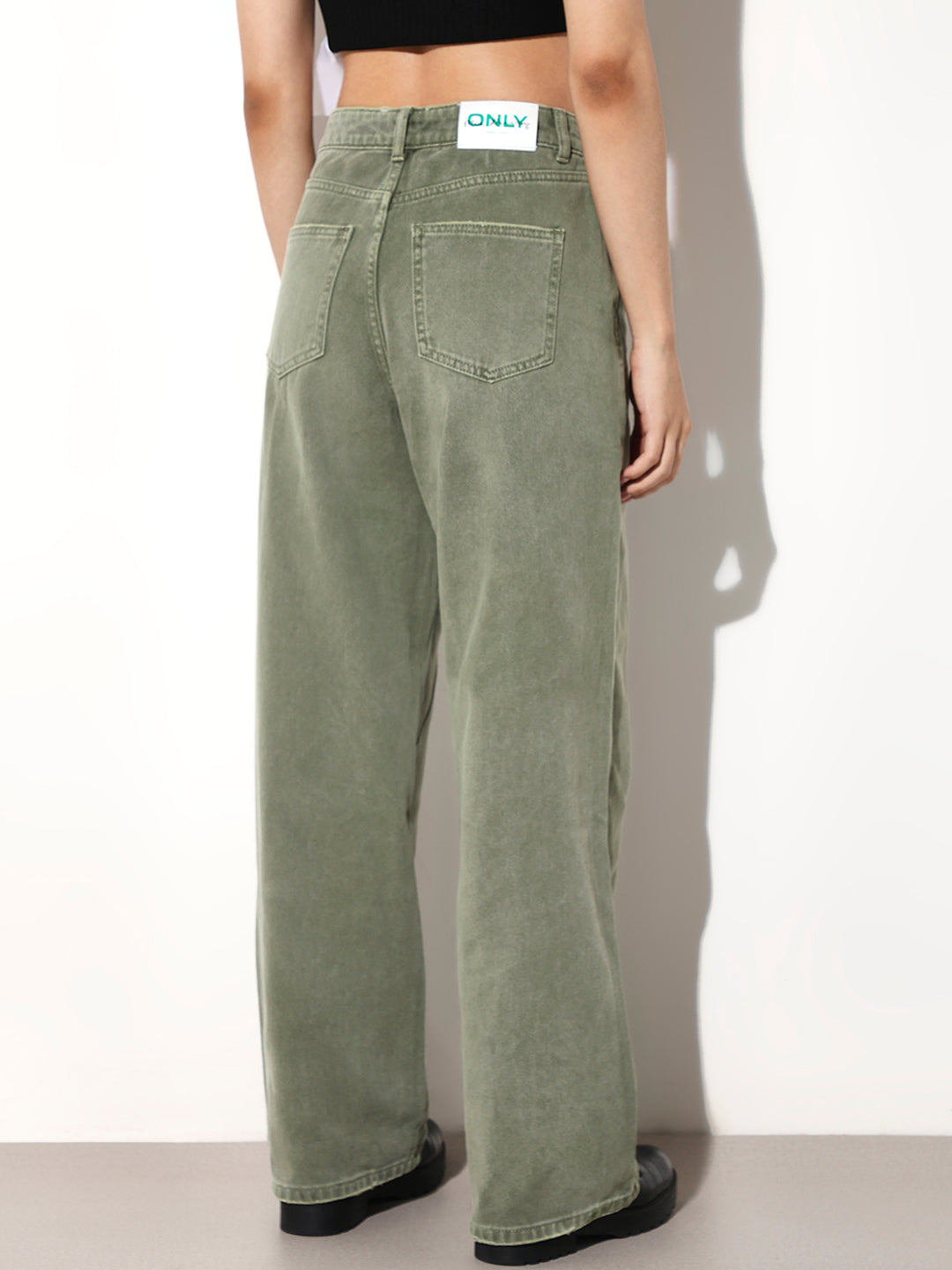 Green High Rise Wide Jeans