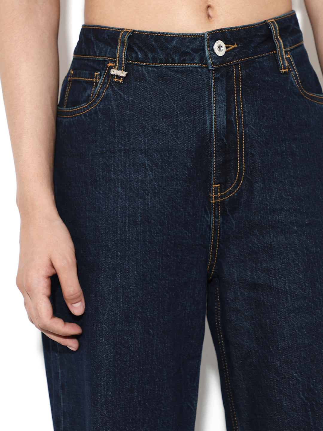 Dark Blue Turn-Up Straight Fit Jeans