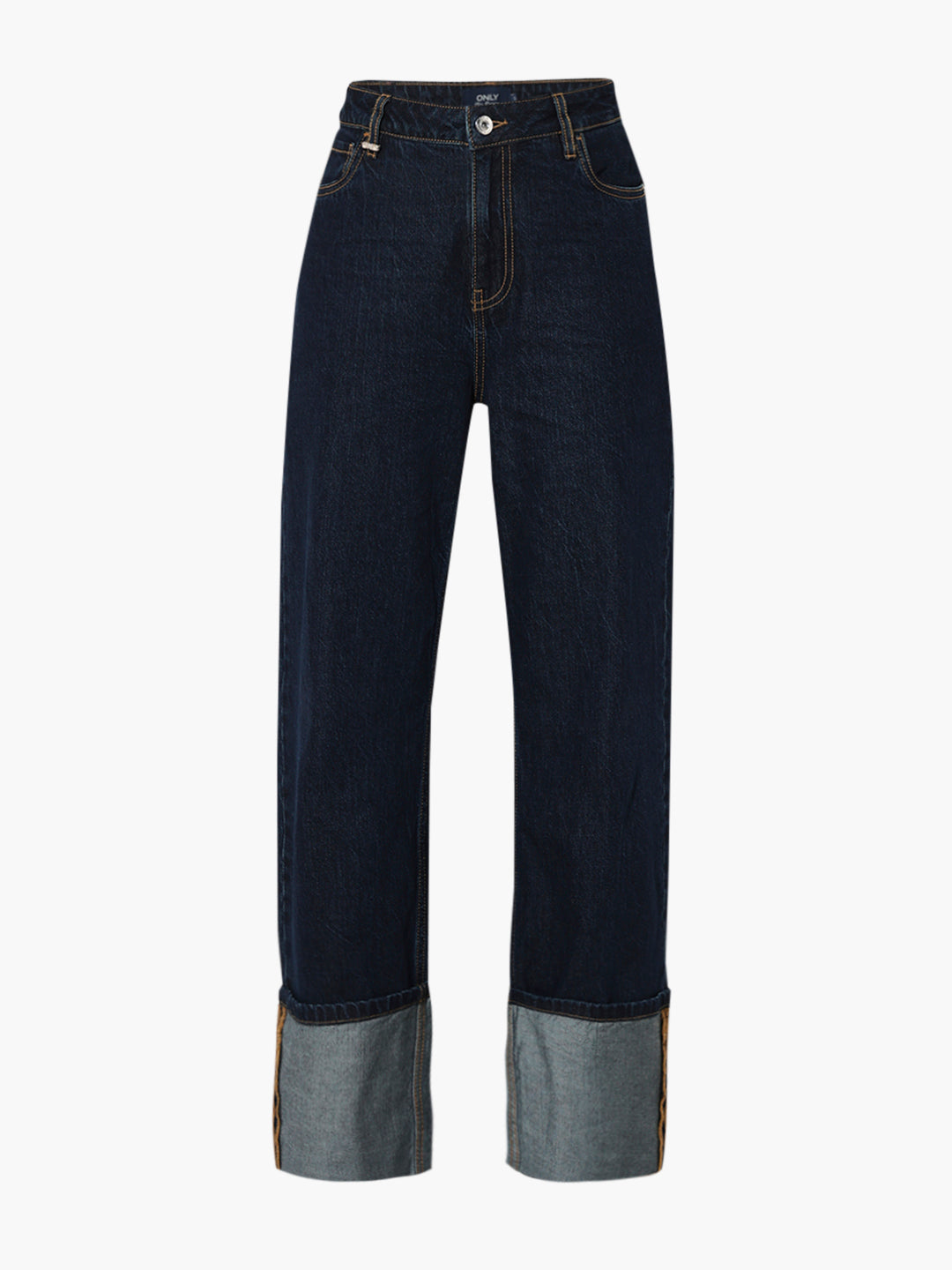 Dark Blue Turn-Up Straight Fit Jeans
