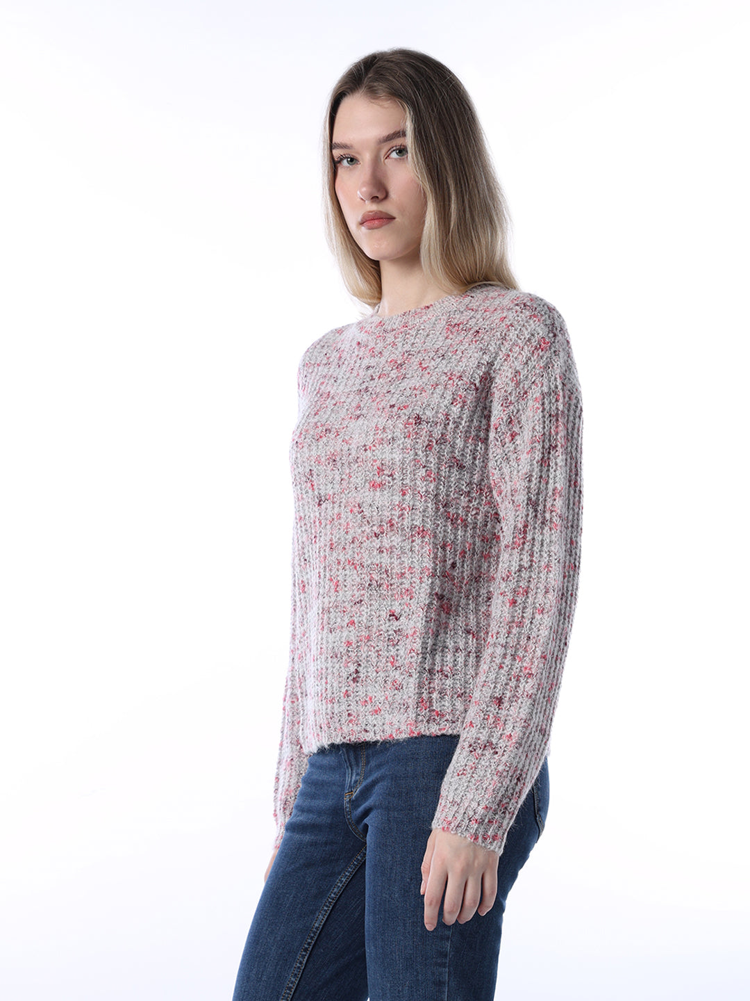 Rib-Knit O-Neck Pullover