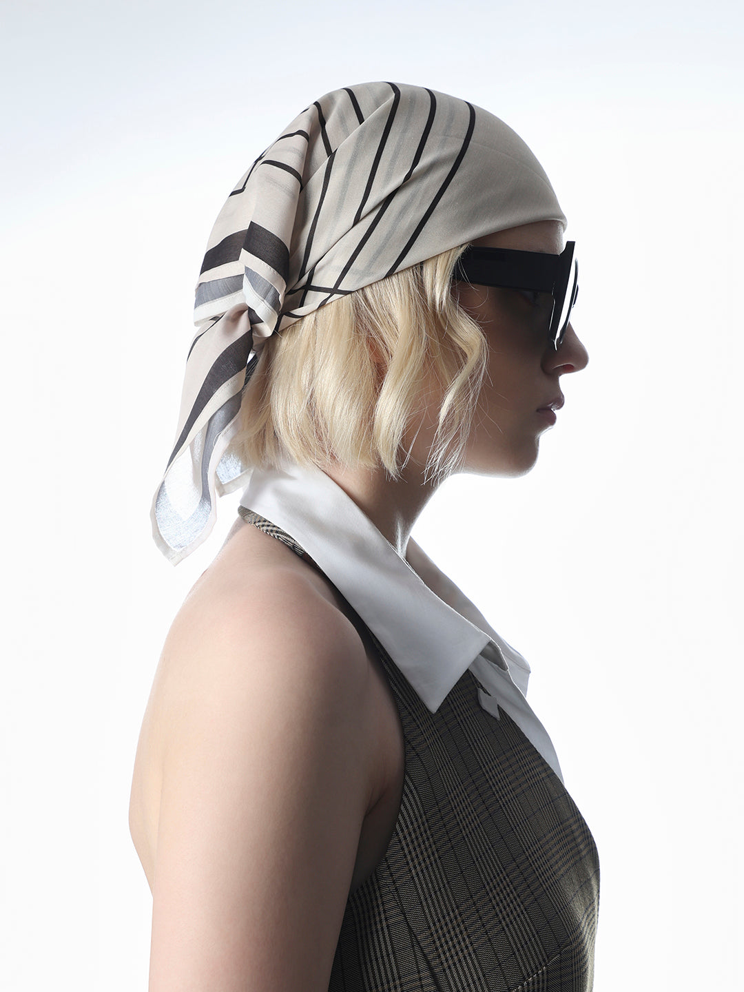 White Check Print Neck Scarf