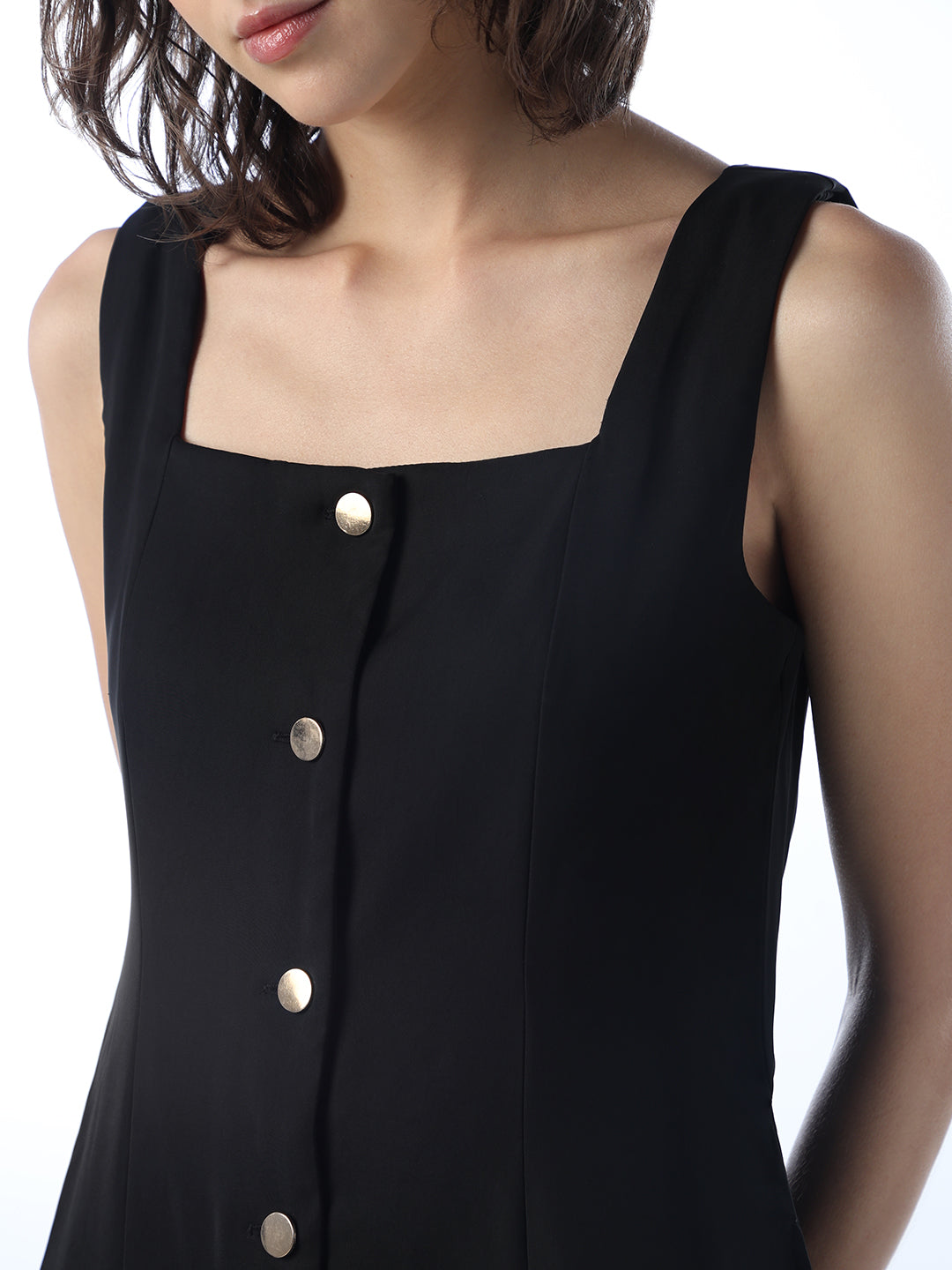 Square Neck Button Mini Dress