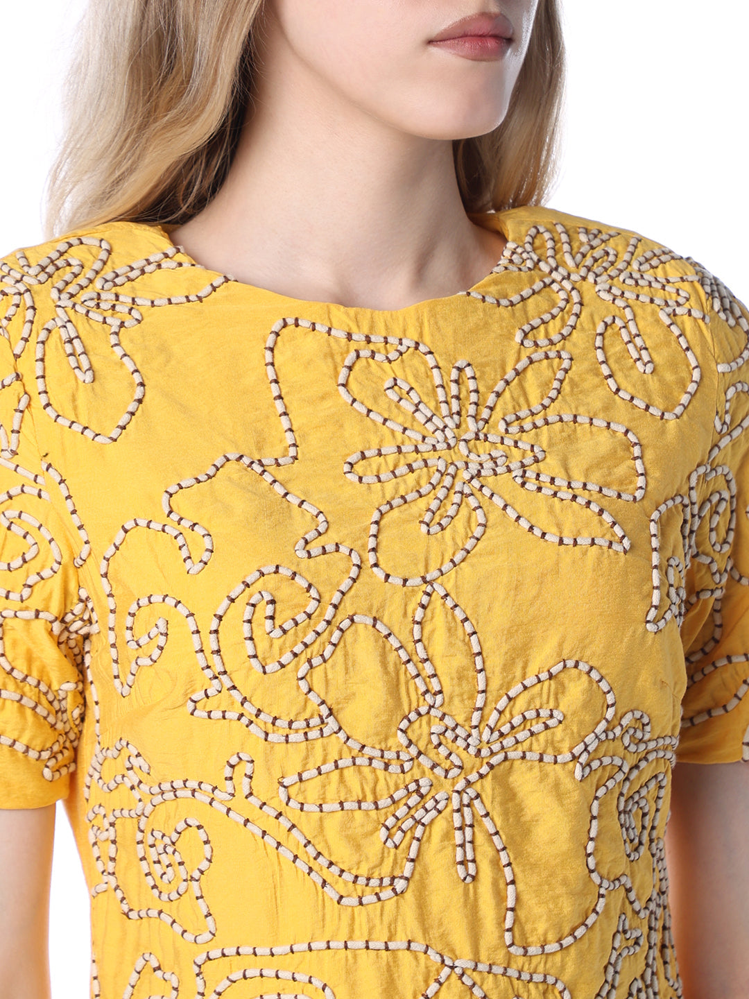 Yellow Embroidered Short Dress