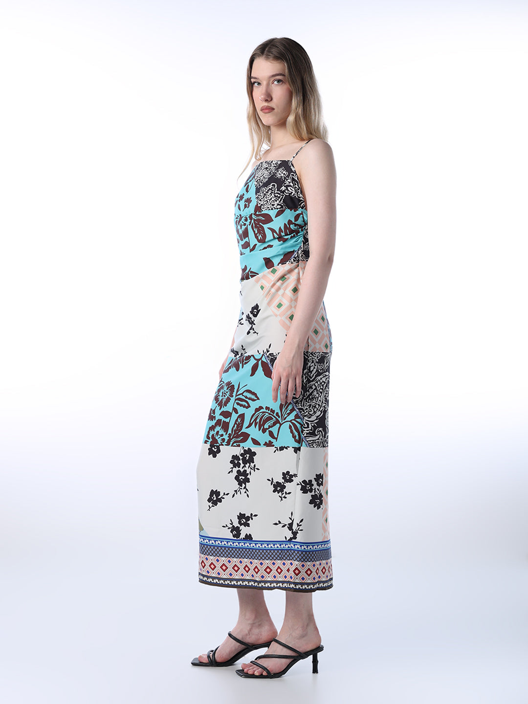 Printed Strappy Satin Dress