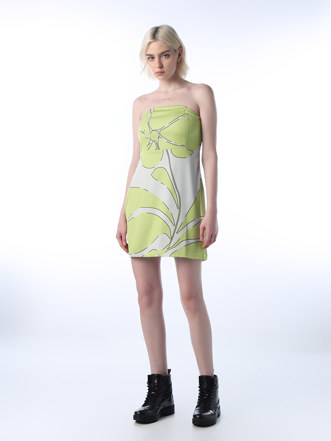 Printed Satin Off-Shoulder Dress