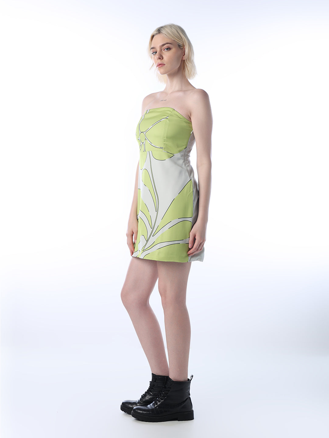 Printed Satin Off-Shoulder Dress