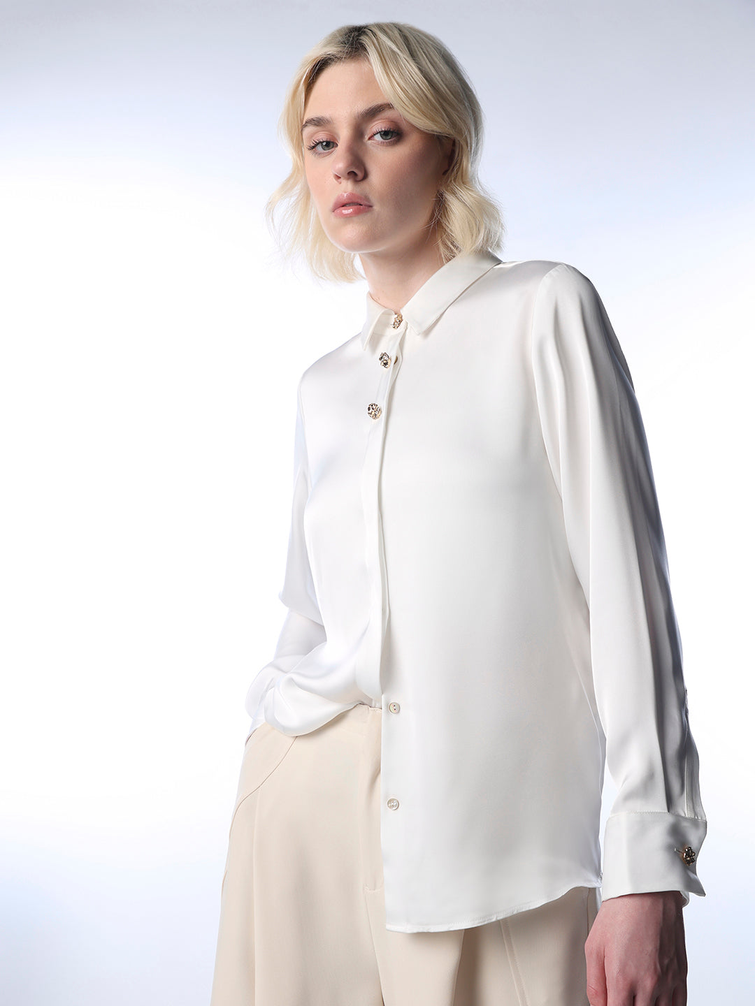 Satin Cuff Sleeves Shirt