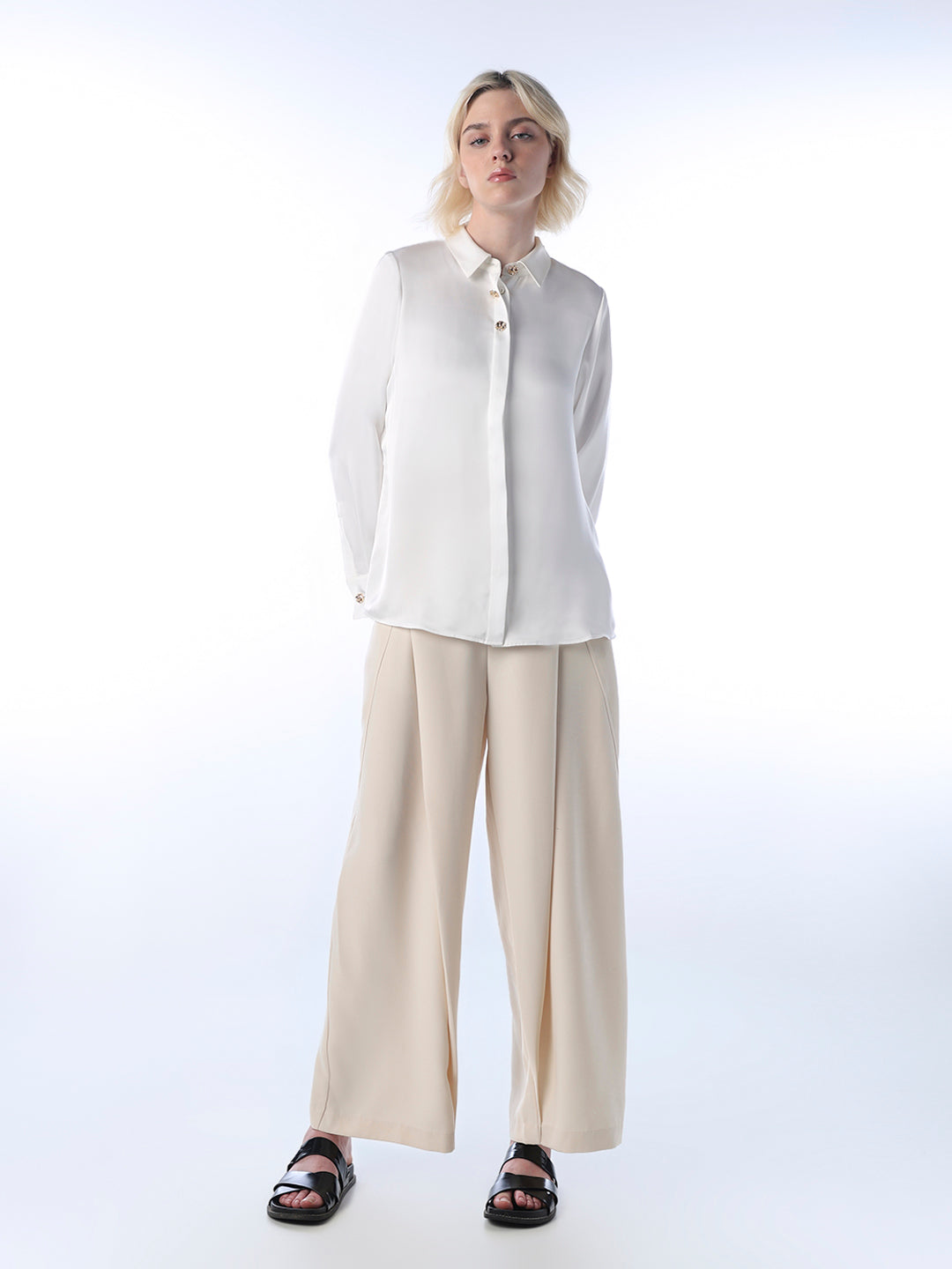 Satin Cuff Sleeves Shirt