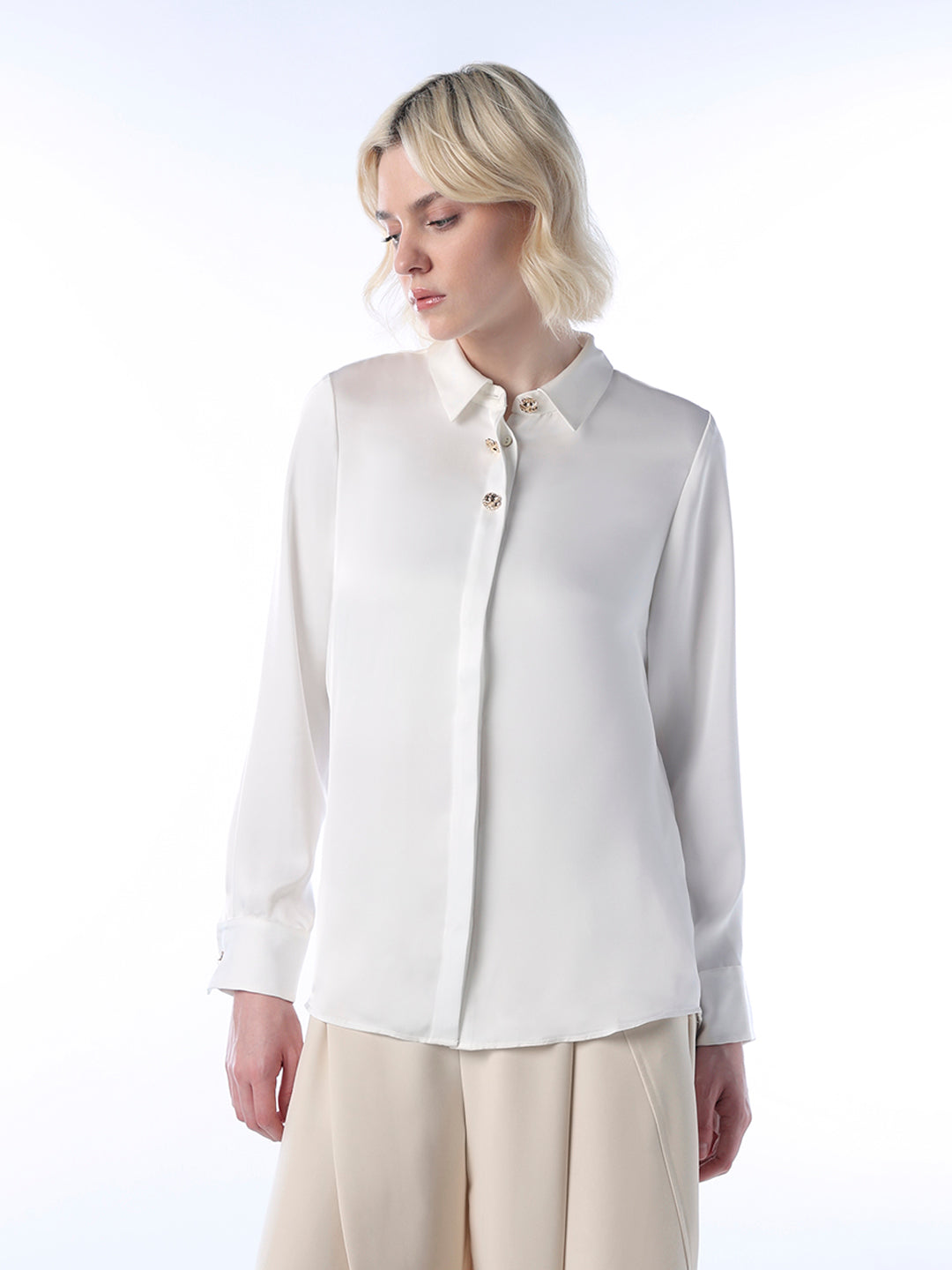 Satin Cuff Sleeves Shirt
