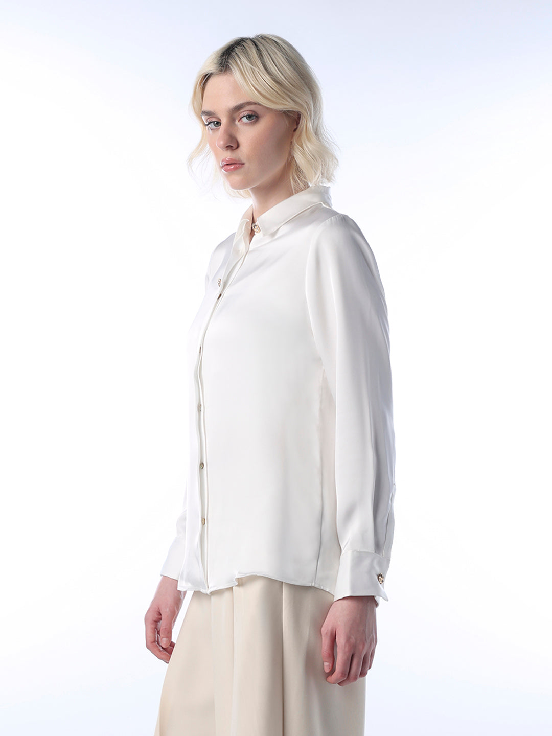 Satin Cuff Sleeves Shirt