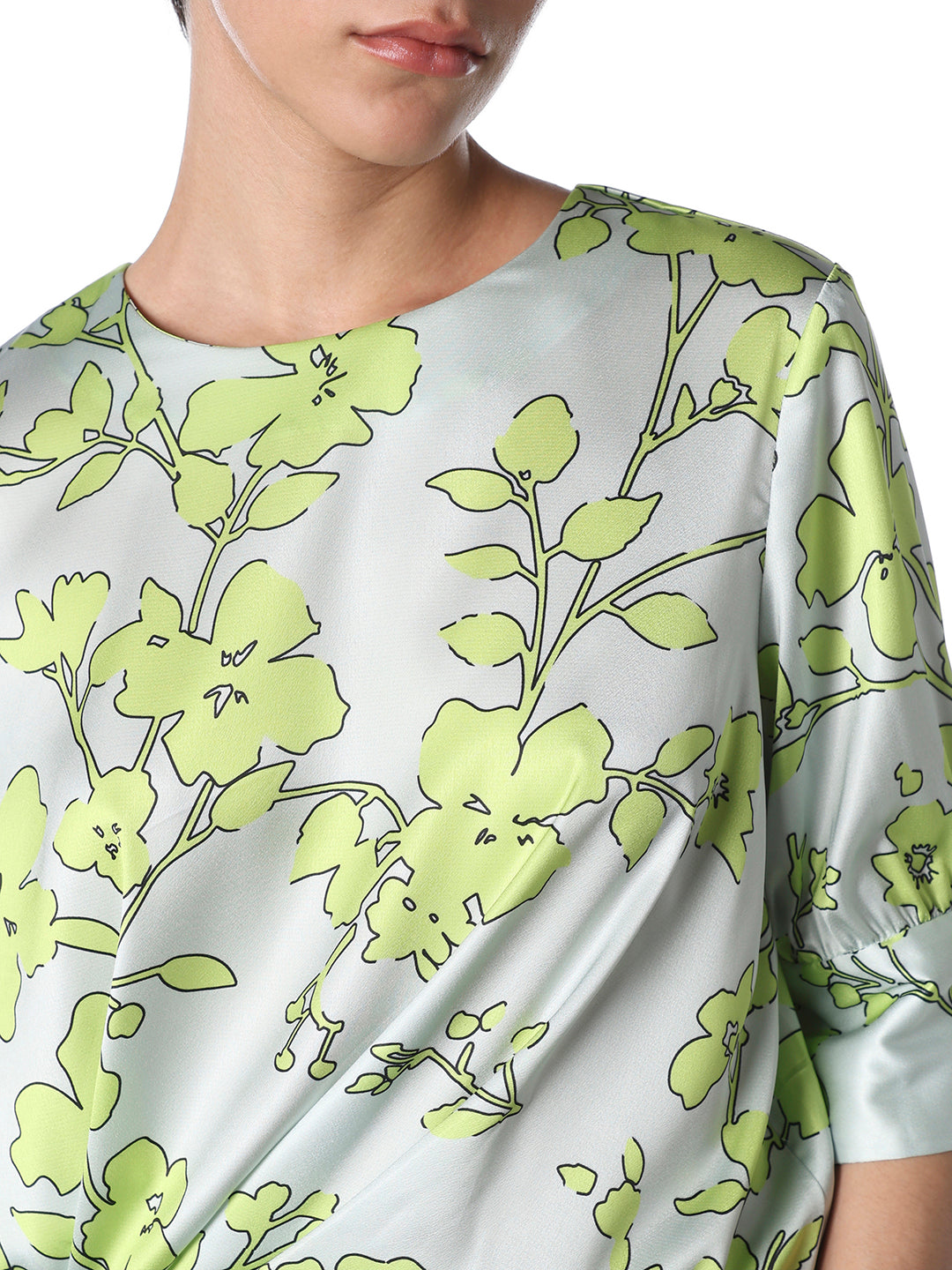 Tie-Detail Satin Printed Top