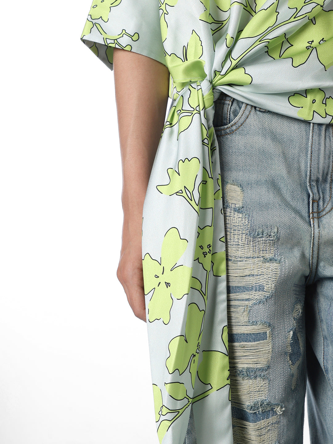 Tie-Detail Satin Printed Top