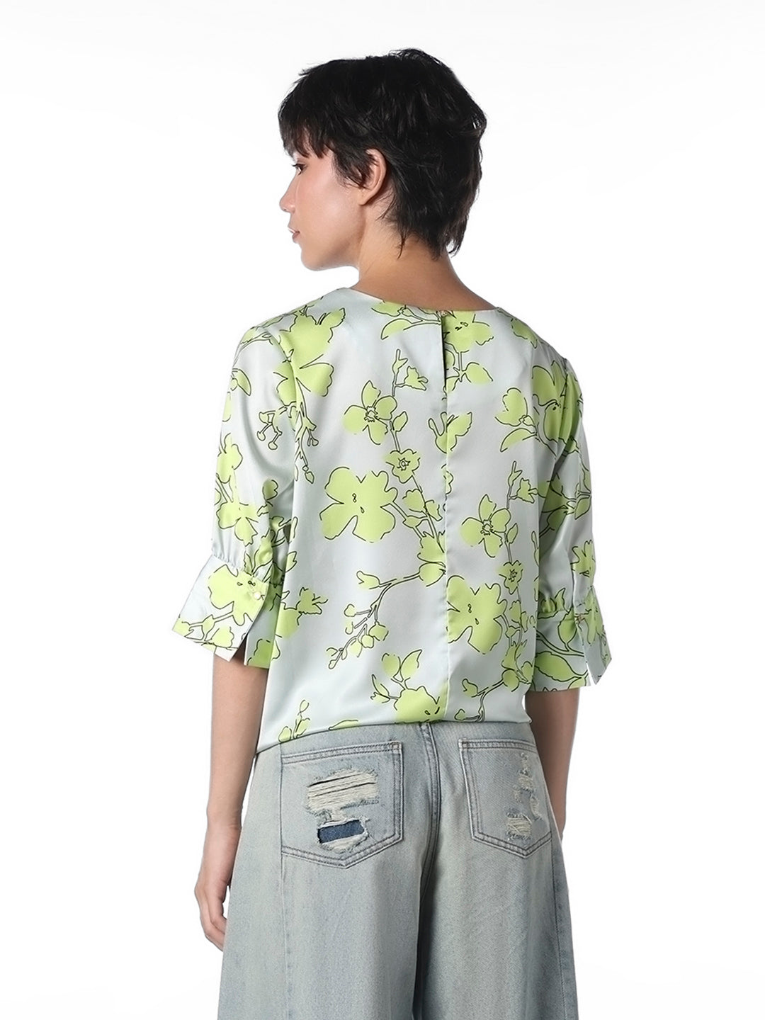 Tie-Detail Satin Printed Top