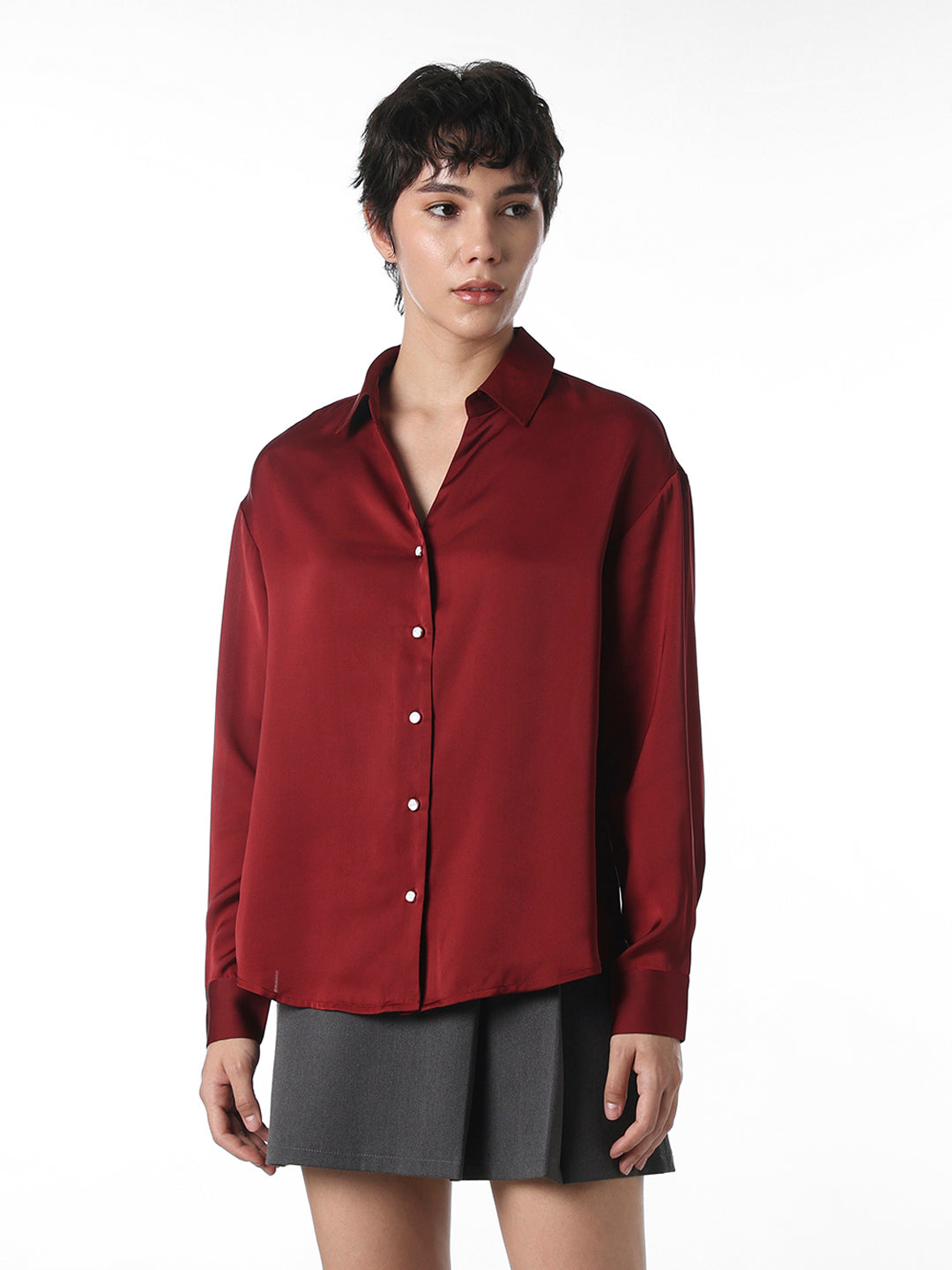 Maroon Satin Shirt