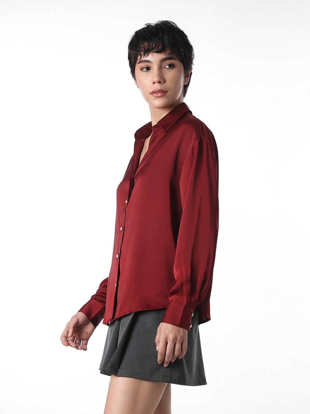 Maroon Satin Shirt