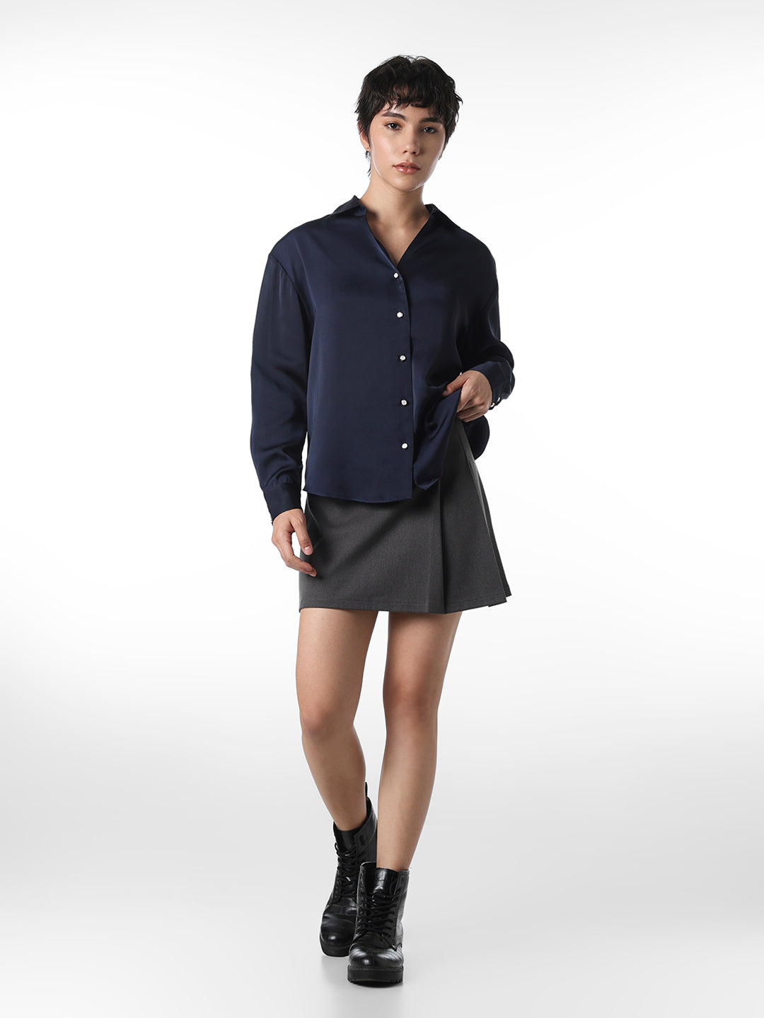 Navy Blue Satin Shirt